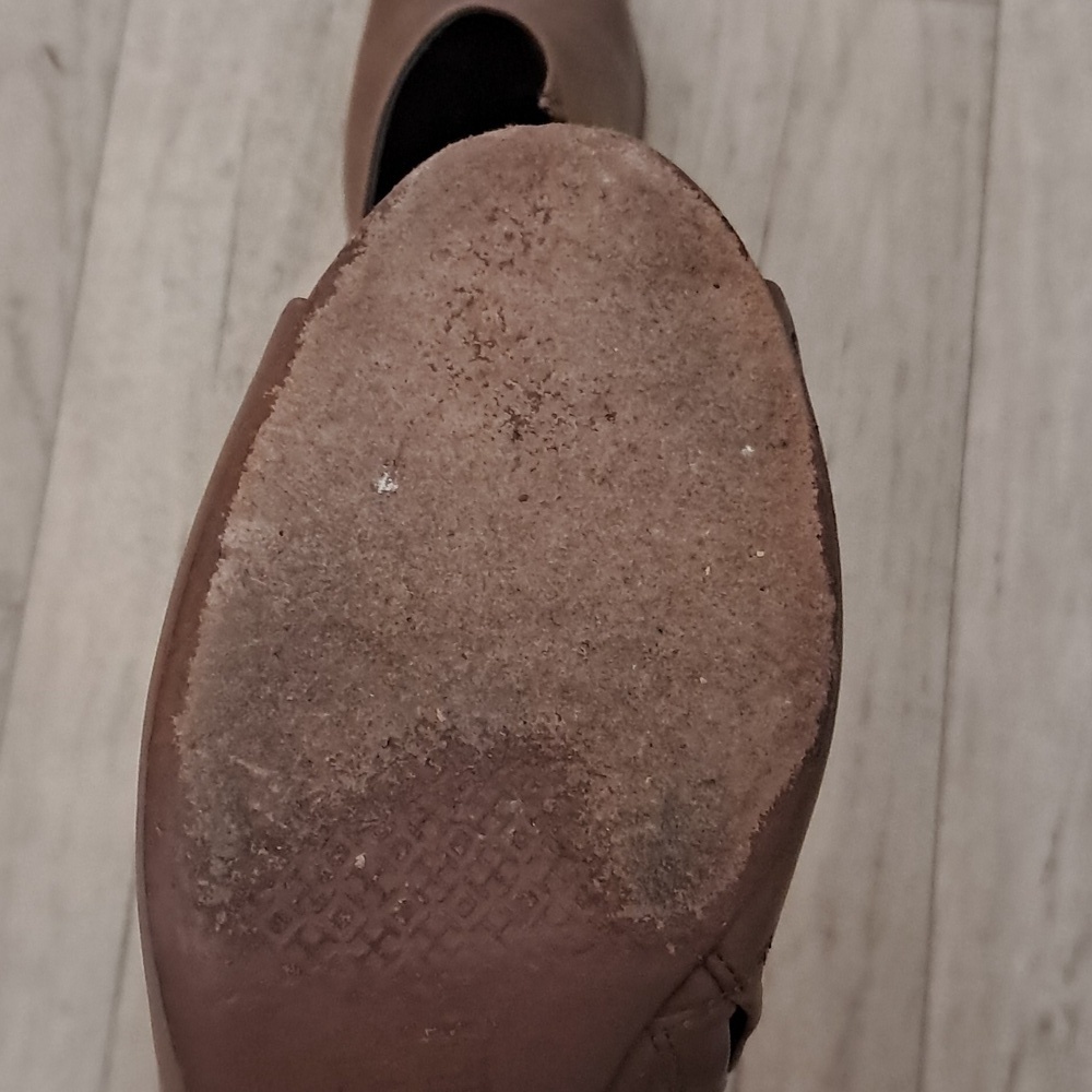 Tory Burch Slingback Saddle Leather Block Heal Mule Sandle Mushroom Size 8.5 - Picture 9 of 10